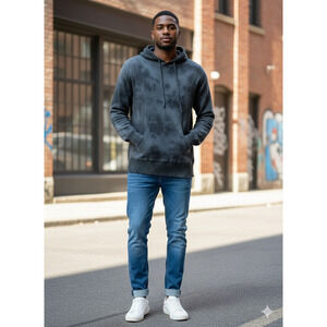 FATE black gray tie dye Distressed hem Cotton hoodie kangaroo pocket Goth Sz M